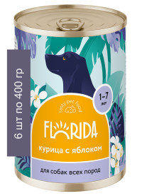 FLORIDA консервы для собак всех пород &quot;Курица с яблоком&quot;, беззерновые, 6 шт по 400 г