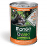 Влажный корм Monge Dog BWild GRAIN FREE Puppy&Junior для щенков и беременных собак, беззерновой, из утки с тыквой и кабачками, 24 шт по 400 г