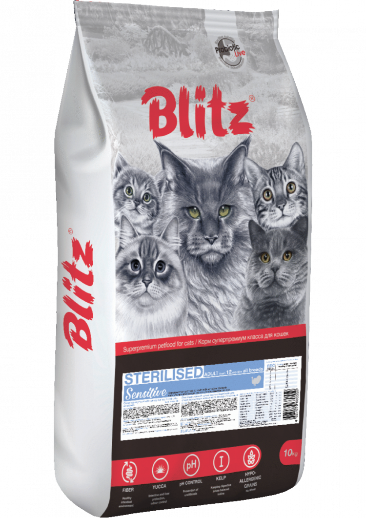 Blitz Sensitive Сухой корм для стерилизованных кошек с индейкой, Turkey Adult Sterilised Cat All Breeds