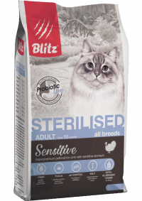 Blitz Sensitive Сухой корм для стерилизованных кошек с индейкой, Turkey Adult Sterilised Cat All Breeds