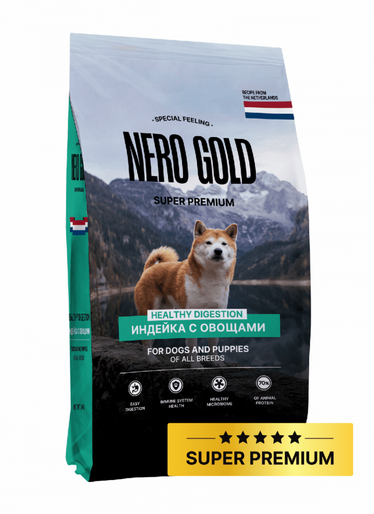 Сухой корм NERO GOLD super premium для собак и щенков всех возрастов с мясом индейки и овощами, DIGESTION