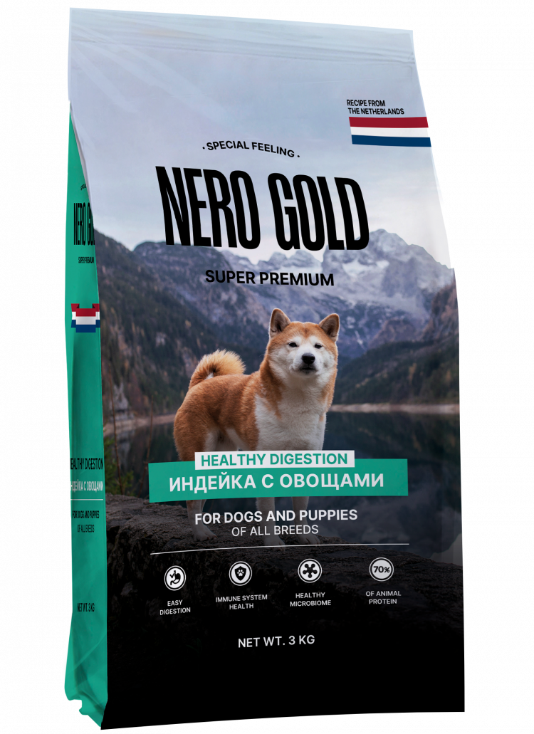 Сухой корм NERO GOLD super premium для собак и щенков всех возрастов с мясом индейки и овощами, DIGESTION