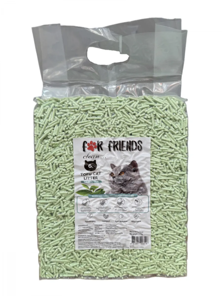 Наполнитель FOR FRIENDS Tofu Green Tea комкующийся, с ароматом зеленого чая