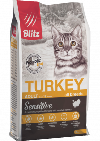 Blitz Sensitive Сухой корм для взрослых кошек «Индейка» Turkey Adult Cat All Breeds