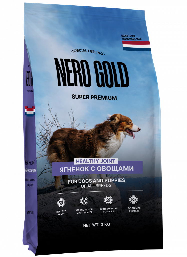 Сухой корм NERO GOLD super premium для собак и щенков всех возрастов с мясом ягненка и овощами, HEALTHY JOINT