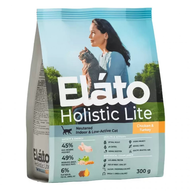 Сухой корм Elato Holistic Lite для кастрированных и стерилизованных кошек с курицей и индейкой
