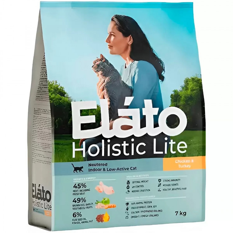 Сухой корм Elato Holistic Lite для кастрированных и стерилизованных кошек с курицей и индейкой