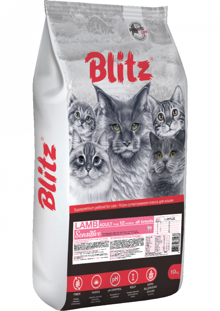 Blitz Sensitive Сухой корм для взрослых кошек, «Ягнёнок» Lamb Adult Cats All Breeds