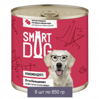 Smart Dog Консервы для взрослых собак и щенков кусочки говядины и ягненка в нежном соусе 6 шт по 850 г