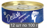 Консервы DELISH Premium для кошек с мясом лосося (упаковка 12 шт по 100 гр)