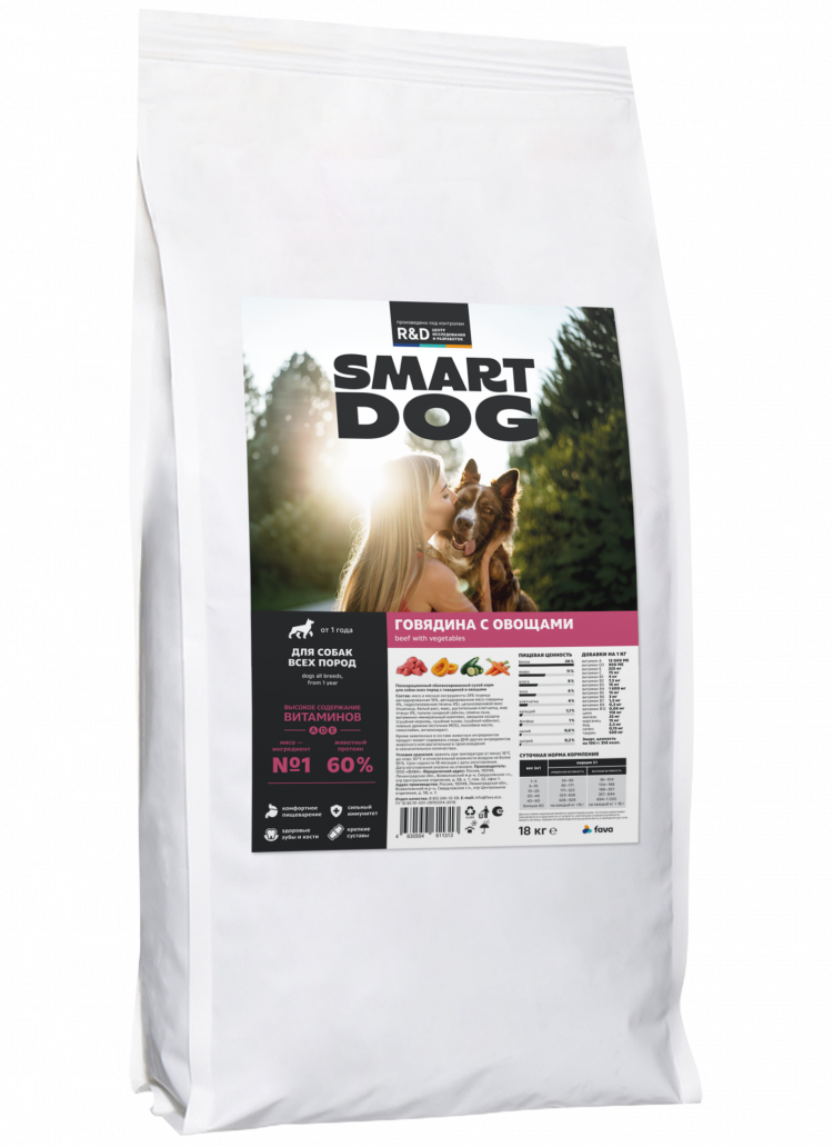 Сухой корм Smart Dog для взрослых собак средних и крупных пород с говядиной и овощами
