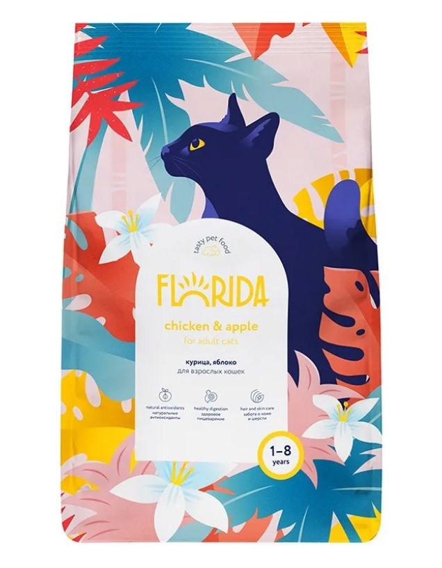 FLORIDA сухой корм для взрослых кошек с курицей и яблоком