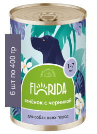 FLORIDA консервы консервы для собак "Ягненок с черникой" 6 шт по 400 г