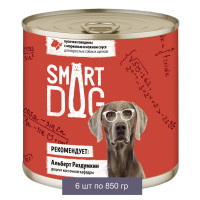 Smart Dog Консервы для взрослых собак и щенков кусочки говядины с морковью в нежном соусе 6 шт по 850 г