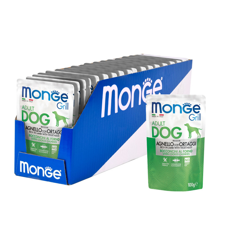 Влажный корм Monge Dog Grill для собак с ягненок и овощами, паучи, 24 шт по 100 г