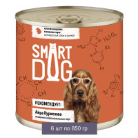 Smart Dog Консервы для взрослых собак и щенков кусочки индейки в нежном соусе 6 шт по 850 г