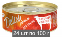 Консервы DELISH Premium для кошек с говядиной и ягнёнком (упаковка 24 шт по 100 гр)