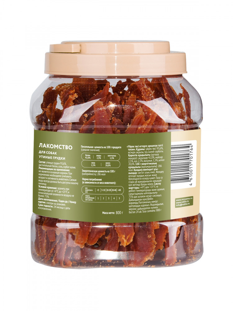 Мнямс лакомство для собак утиные грудки в банке 800 г