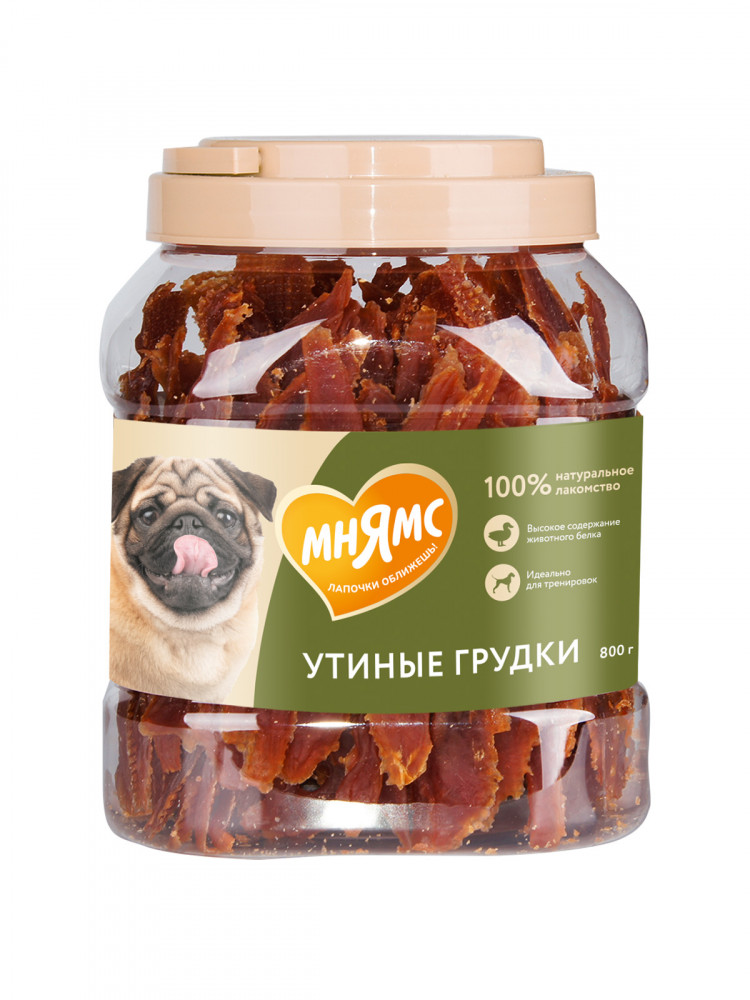 Мнямс лакомство для собак утиные грудки в банке 800 г