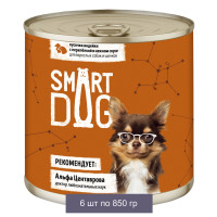Smart Dog Консервы для взрослых собак и щенков кусочки индейки с перепелкой в нежном соусе 6 шт по 850 г