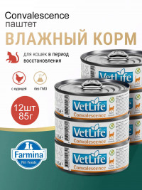 Влажный корм FARMINA Vet Life Convalescence для взрослых кошек в период выздоровления (упаковка 12шт по 85г)