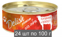 Консервы DELISH Premium для собак с говядиной и ягнёнком (упаковка 24 шт по 100 гр)