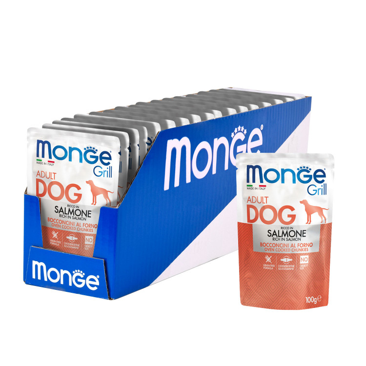 Влажный корм Monge Dog Grill для собак с лососем, паучи, 24 шт по 100 г