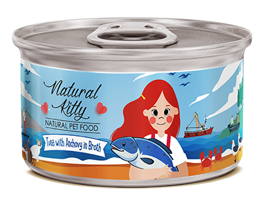 Влажный корм для кошек Петтрик, Pettric Natural Kitty - Tuna with anchovy in broth, беззерновой с тунцом и анчоусами в бульоне (упаковка 24 шт по 80 г)