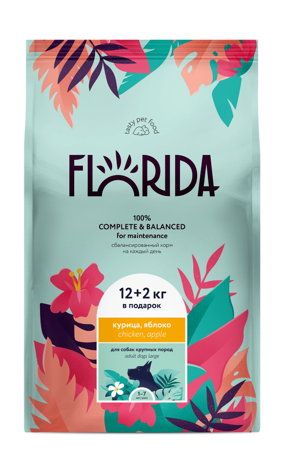 FLORIDA сухой корм для взрослых собак крупных пород с курицей и яблоком