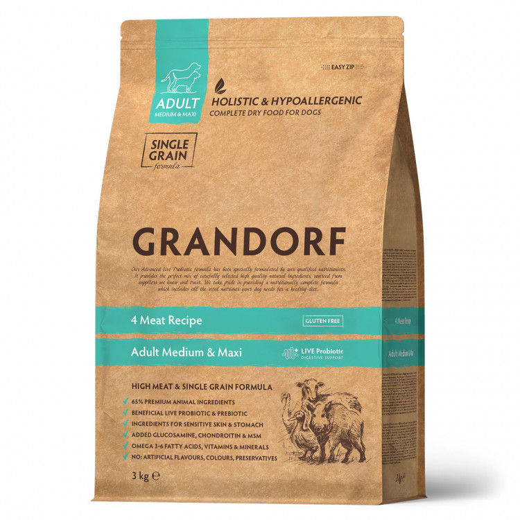 GRANDORF DOG 4 Meat PROBIOTIC MED&MAXI (4 мяса с пробиотиками для собак средних и крупных пород)