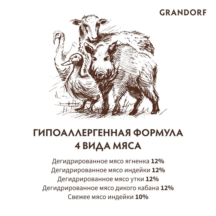 GRANDORF DOG 4 Meat PROBIOTIC MED&MAXI (4 мяса с пробиотиками для собак средних и крупных пород)