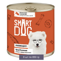 Smart Dog Консервы для взрослых собак и щенков мясное ассорти в нежном соусе 6 шт по 850 г