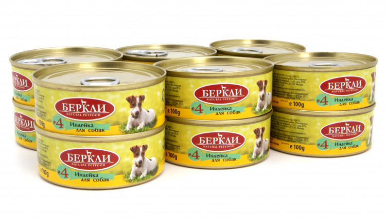Консервы для собак Беркли №4, монопротеин, индейка 12 шт по 100 гр