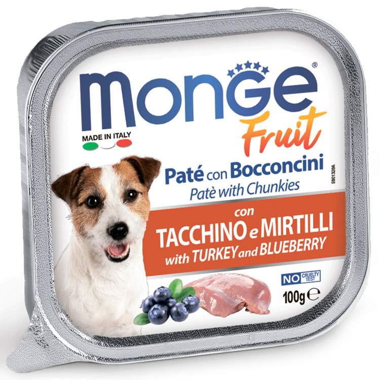Влажный корм Monge Dog Fruit для собак,с индейкой с черникой, консервы, 32 шт по 100 г