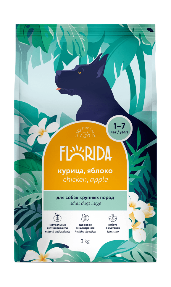 FLORIDA сухой корм для взрослых собак средних пород с курицей и яблоком