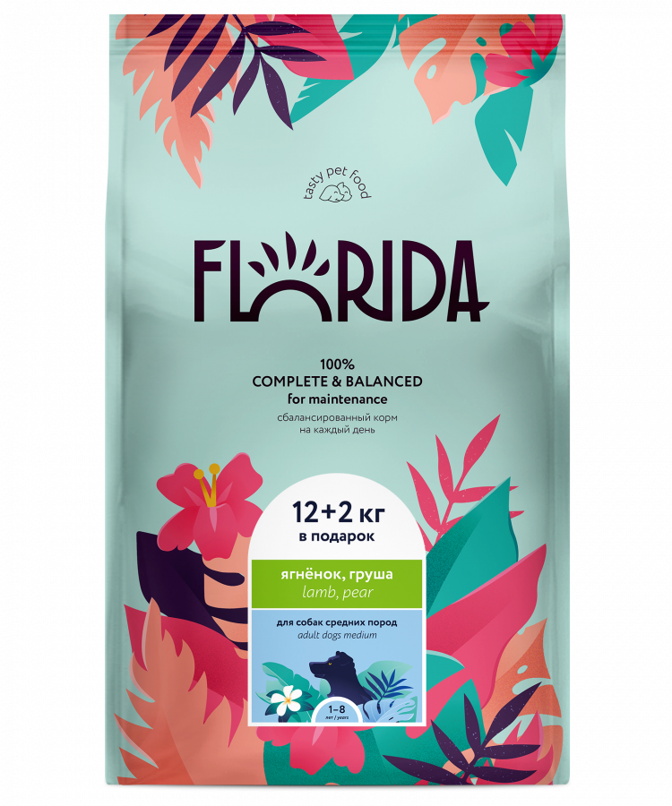 FLORIDA сухой корм для взрослых собак средних пород с ягненком и грушей