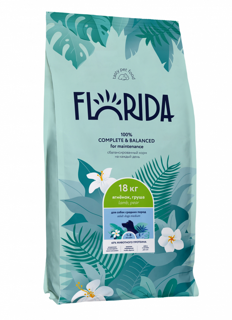 FLORIDA сухой корм для взрослых собак средних пород с ягненком и грушей
