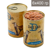 Консервы DELISH для собак с кроликом (упаковка 6 шт по 400 гр)