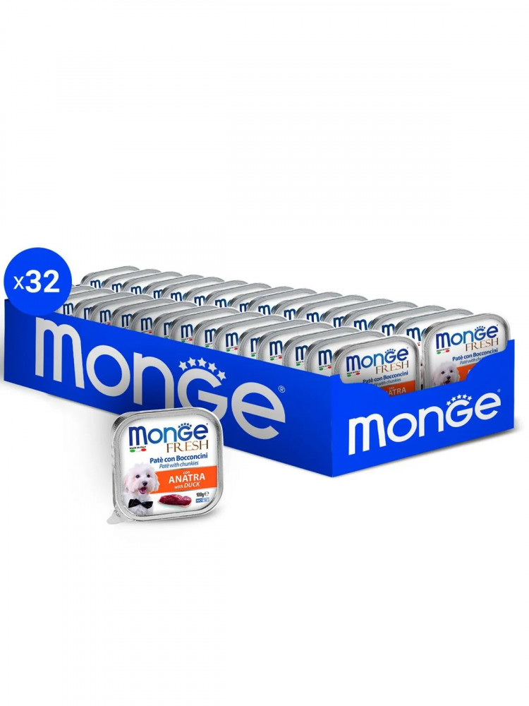 Влажный корм Monge Dog Fresh для собак, с уткой, консервы, 32 шт по 100 г