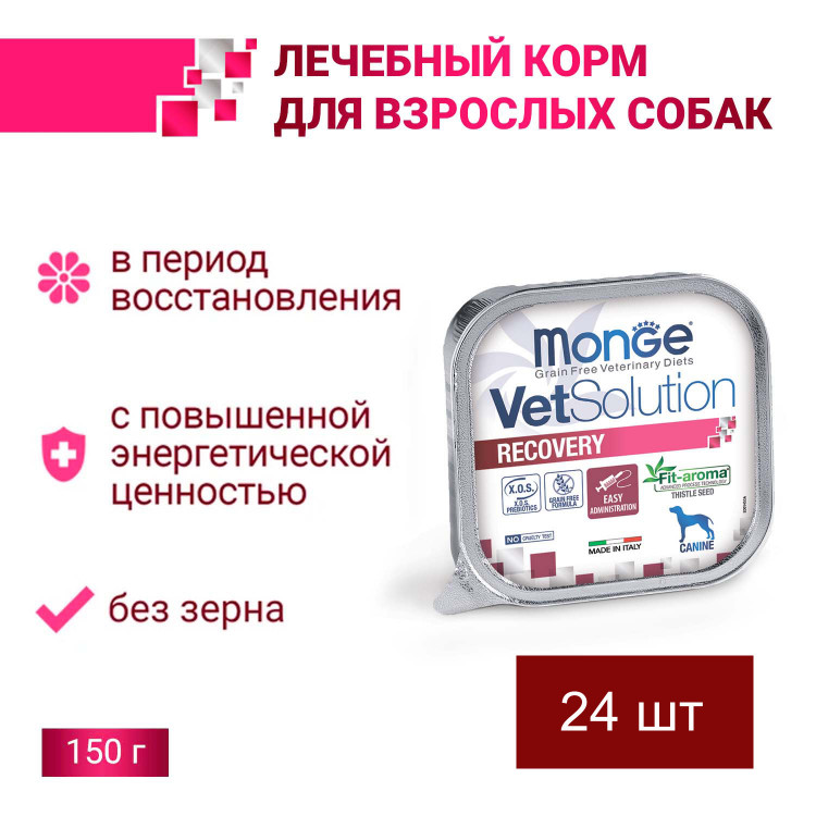 Влажный корм Monge VetSolution Dog Recovery Рекавери для собак при восстановлении питания в период выздоровления 24 шт по 150 г