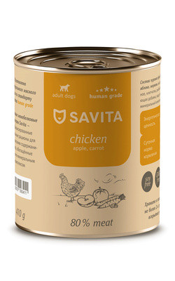 Savita Для собак «Курица с яблоком и морковью» 24 шт по 410 г