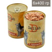 Консервы DELISH для собак с курицей (упаковка 6 шт по 400 гр)