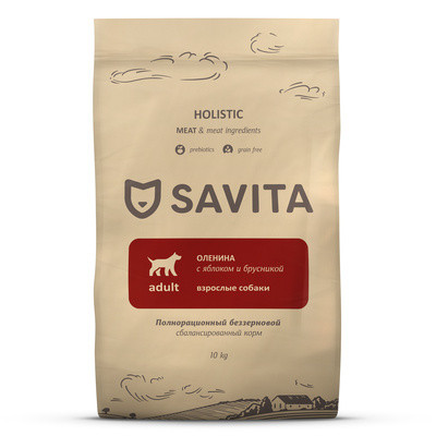 Сухой корм SAVITA, беззерновой, для взрослых собак с олениной