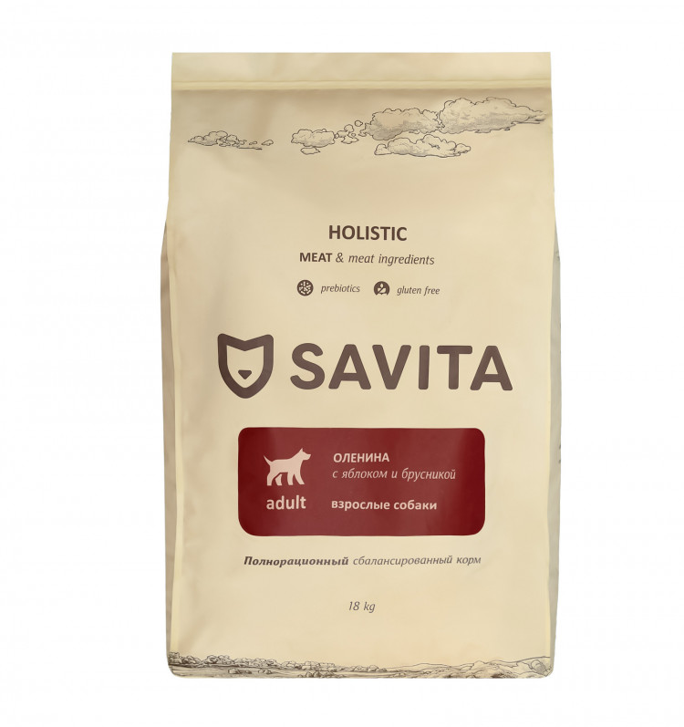 Сухой корм SAVITA, беззерновой, для взрослых собак с олениной