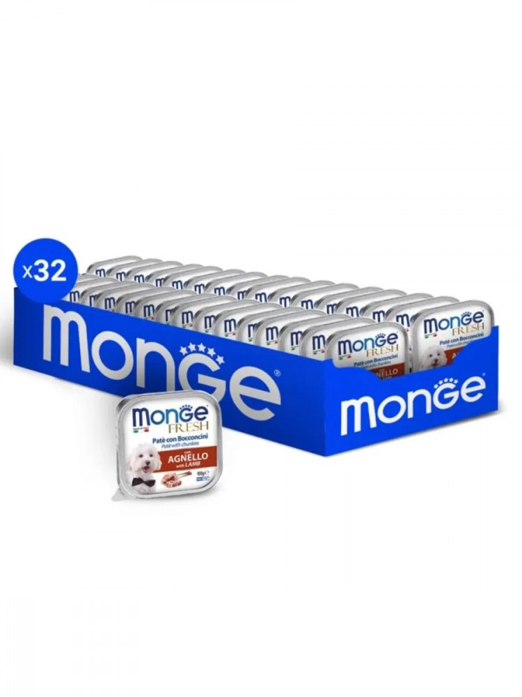 Влажный корм Monge Dog Fresh для собак, с ягненком, консервы, 32 шт по 100 г