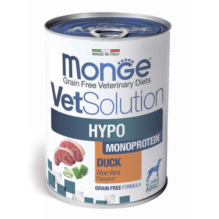Влажный корм Monge VetSolution Dog Hypo Monoprotein DUCK Гипо монопротеин с уткой для собак для снижения реакции пищевой непереносимости 12 шт по 400 г