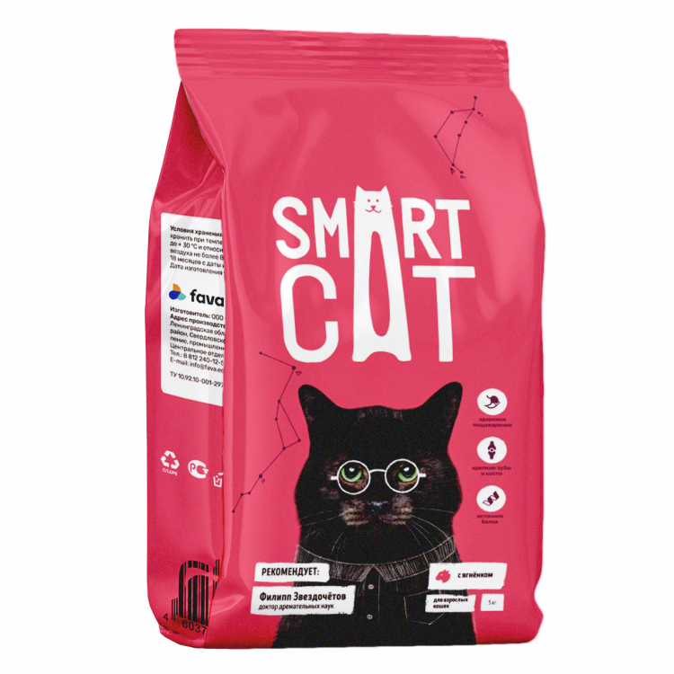 Smart Cat сухой корм для взрослых кошек с ягненком и овощами