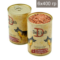 Консервы DELISH для собак с говядиной и ягнёнком (упаковка 6 шт по 400 гр)