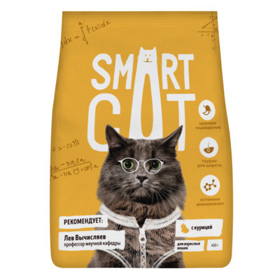 Smart Cat cухой корм для взрослых кошек с курицей, индейкой и овощами