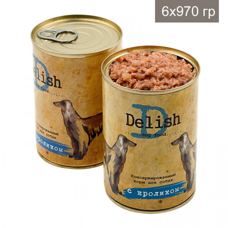 Консервы DELISH для собак с кроликом (упаковка 6 шт по 970 гр)